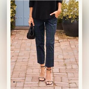 Frank & Eileen Women's Ankle Cropped Plaid Pants in Navy and Green